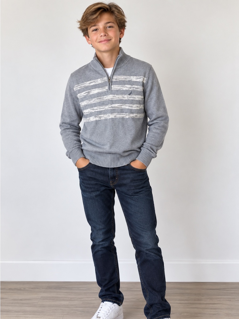 Nautica boys Gray Quarter-Zip Sweater